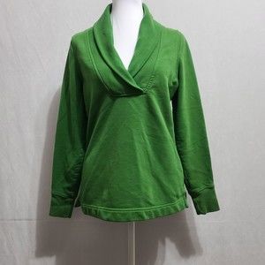 LL Bean Women's Sweatshirt Size XS Green Collared V Neck Cotton Casual